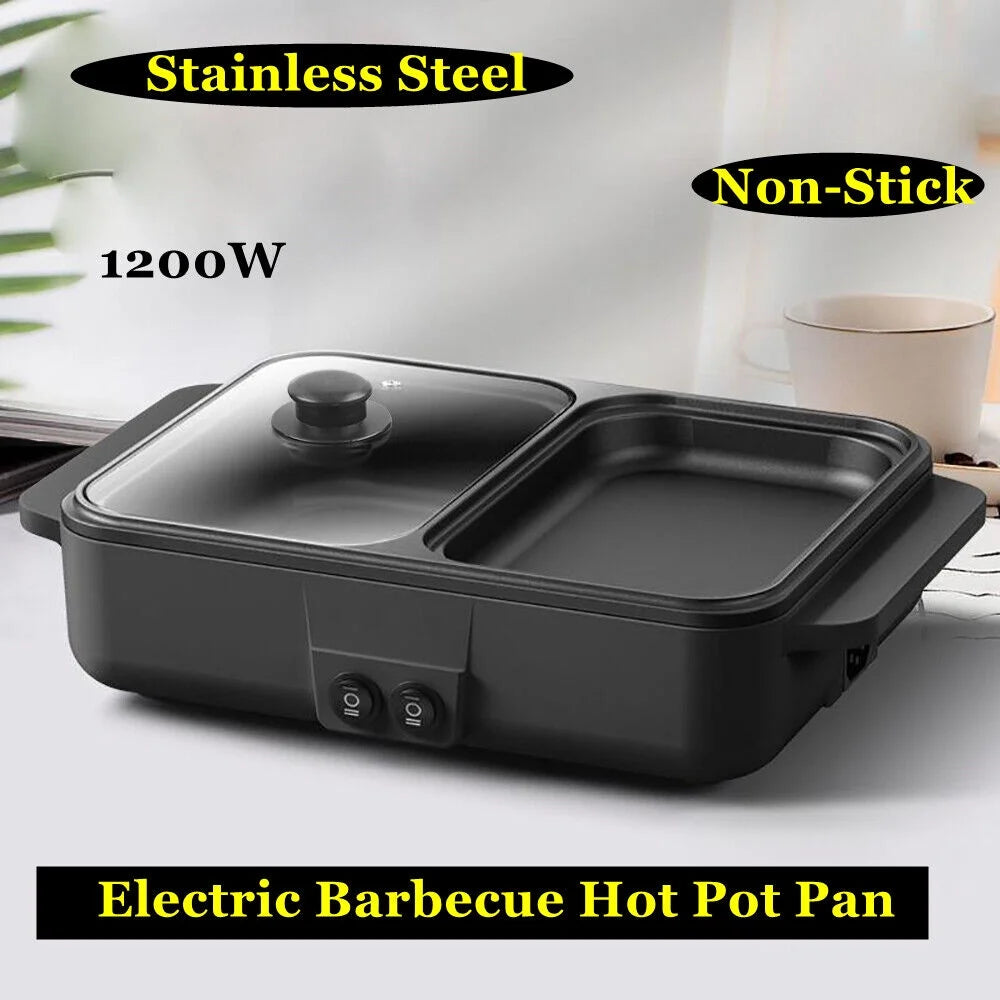 2-IN-1 Electric Hot Pot BBQ Grill Smokeless Cooking Pan 1200W S40995