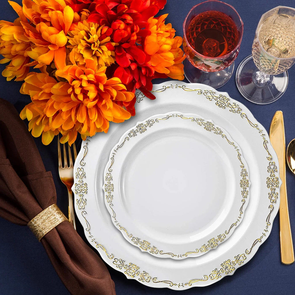 White Gold Disposable Plastic Wedding Value Set (60 Guests) I8534