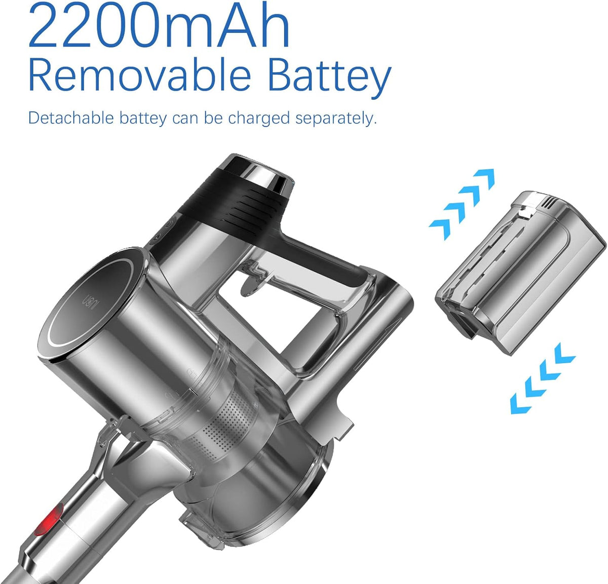 Cordless Stick Vacuum Cleaner 28KPA 3 in 1 Lightweight with LED Headlights Detachable Battery D7521