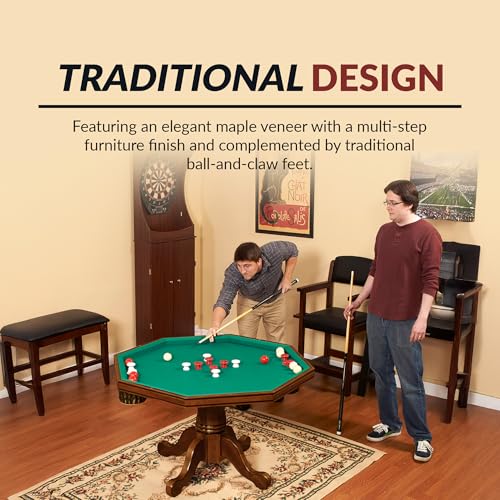 3 in 1 Octagon Poker Table, Dining & Bumper Pool Table - Walnut Hardwood R349