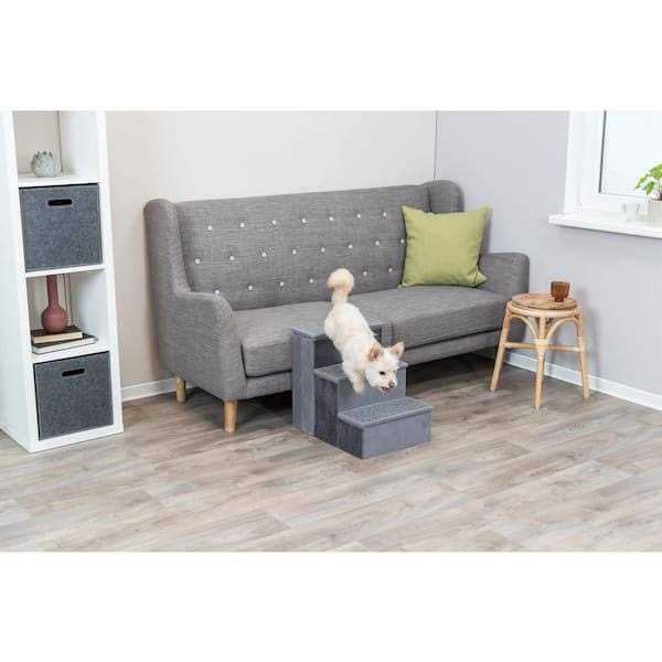 Velour Foldable 3-Step Pet Stairs with Storage B434