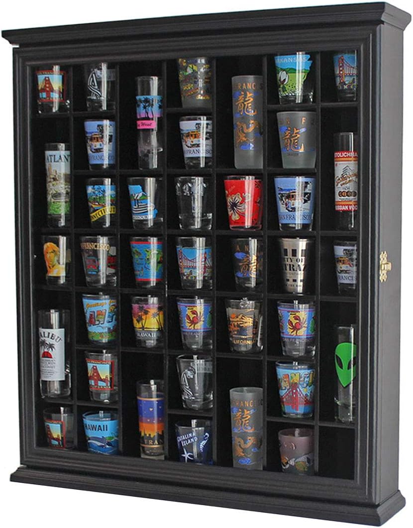 Black Shot Glass Display Case with Glass Door B30522