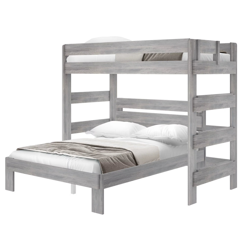 Solid Wood Twin over Queen L-Shaped Bunk Bed L614