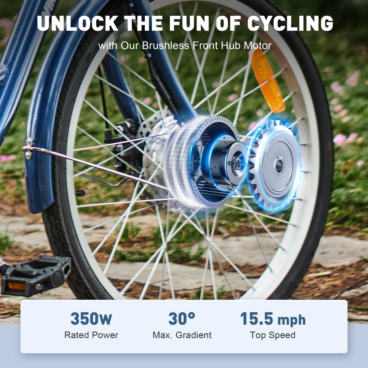 26" 350W Electric Tricycle with Basket 36V 10Ah Navy F2278