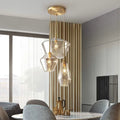 Vintage Glass 3 Light Pendant Lamp Adjustable Height Gold Finish O35990