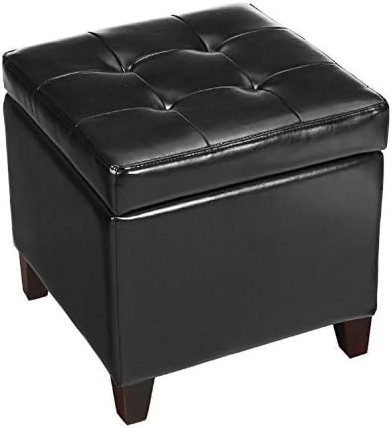 Off-White PU Leather Tufted Cube Ottoman D218
