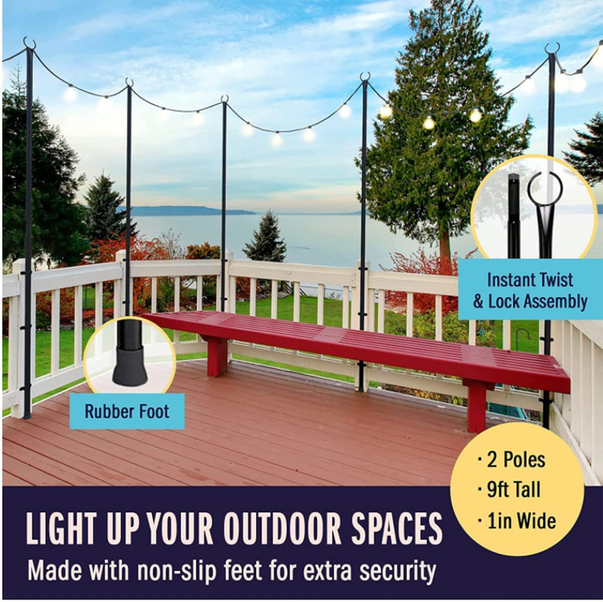 Outdoors LED String Light Poles (Two Light Poles) Q3771