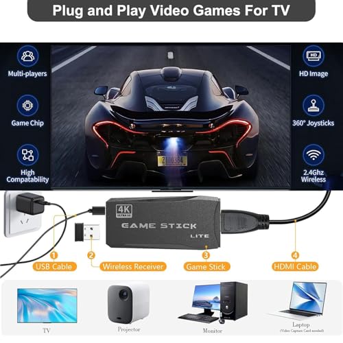 Retro Game Console Stick 4K HDMI 2.4G Wireless Controllers 64GB X65233