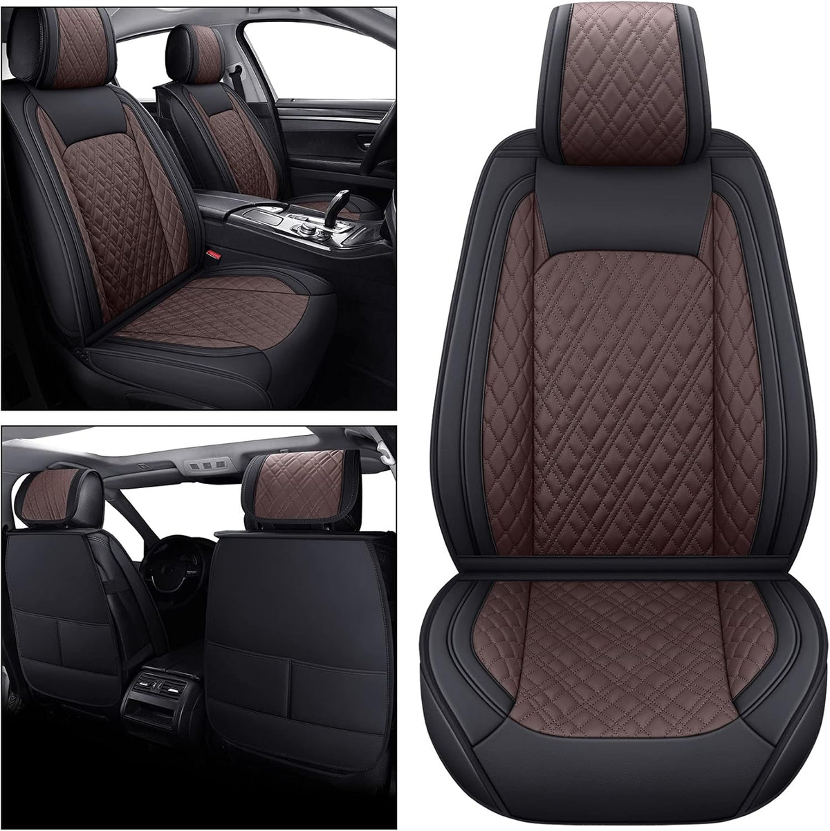 Faux Leather Front Car Seat Covers (2 PCS Front/Black-Brown) Z490030