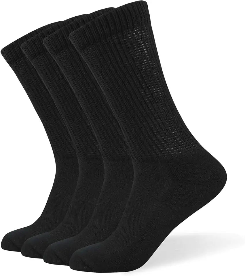 Loose Diabetic Crew Socks, Non-Binding Top, Seamless Toe, 4 Pairs Z566