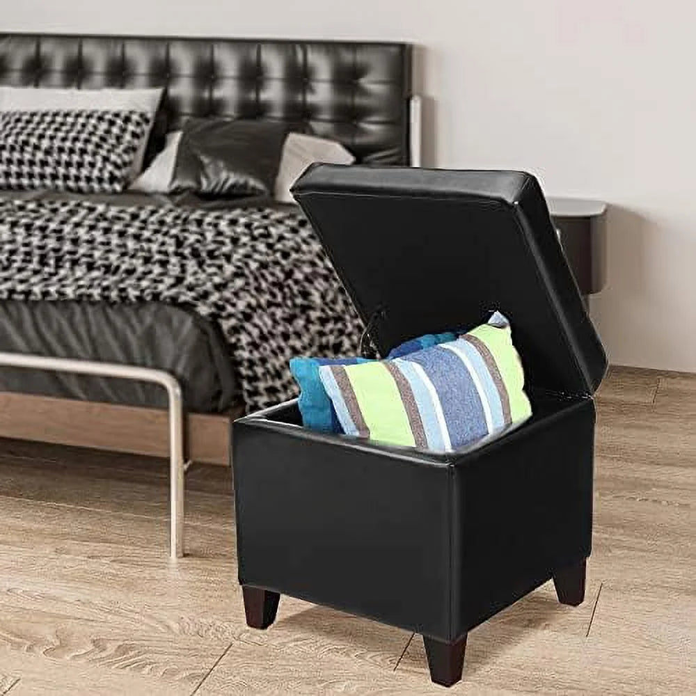 Off-White PU Leather Tufted Cube Ottoman D218