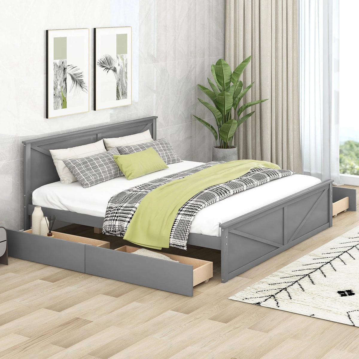 King Size Wooden Platform Bed Gray R151393