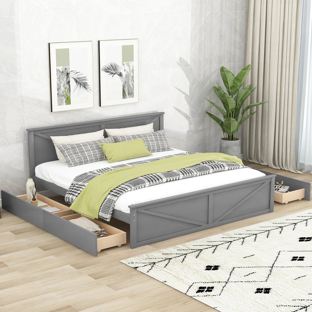 King Size Wooden Platform Bed Gray R151393