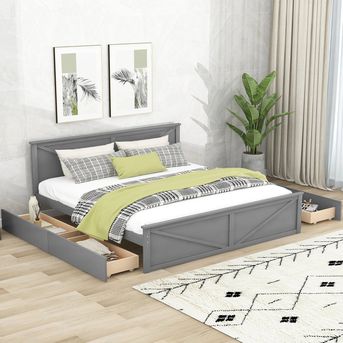 King Size Wooden Platform Bed Gray R151393