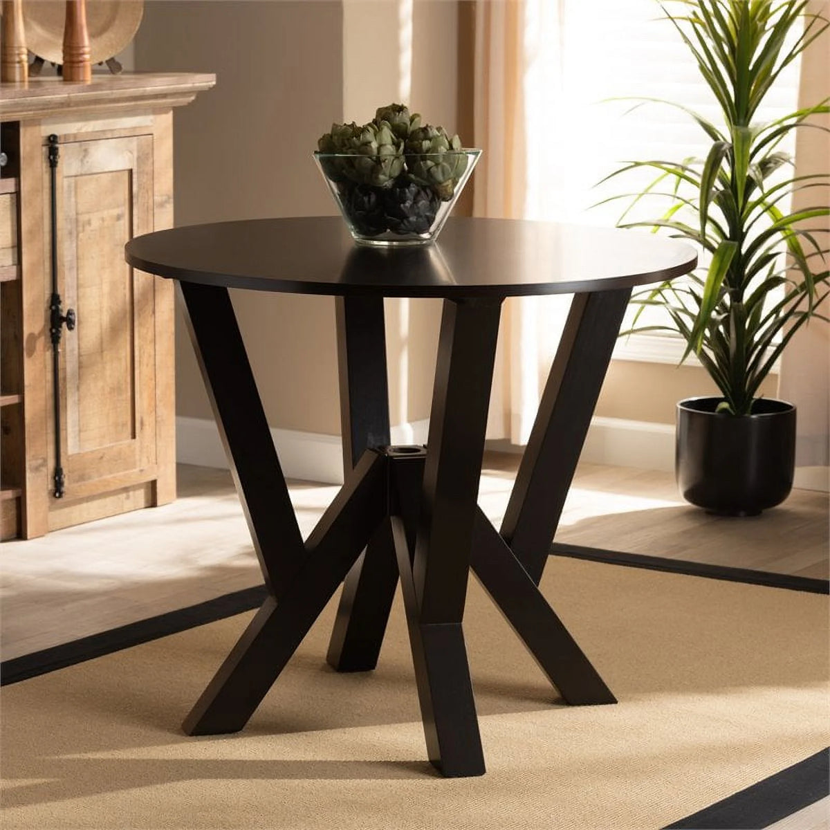 Dark Brown Round Wood Dining Table G755
