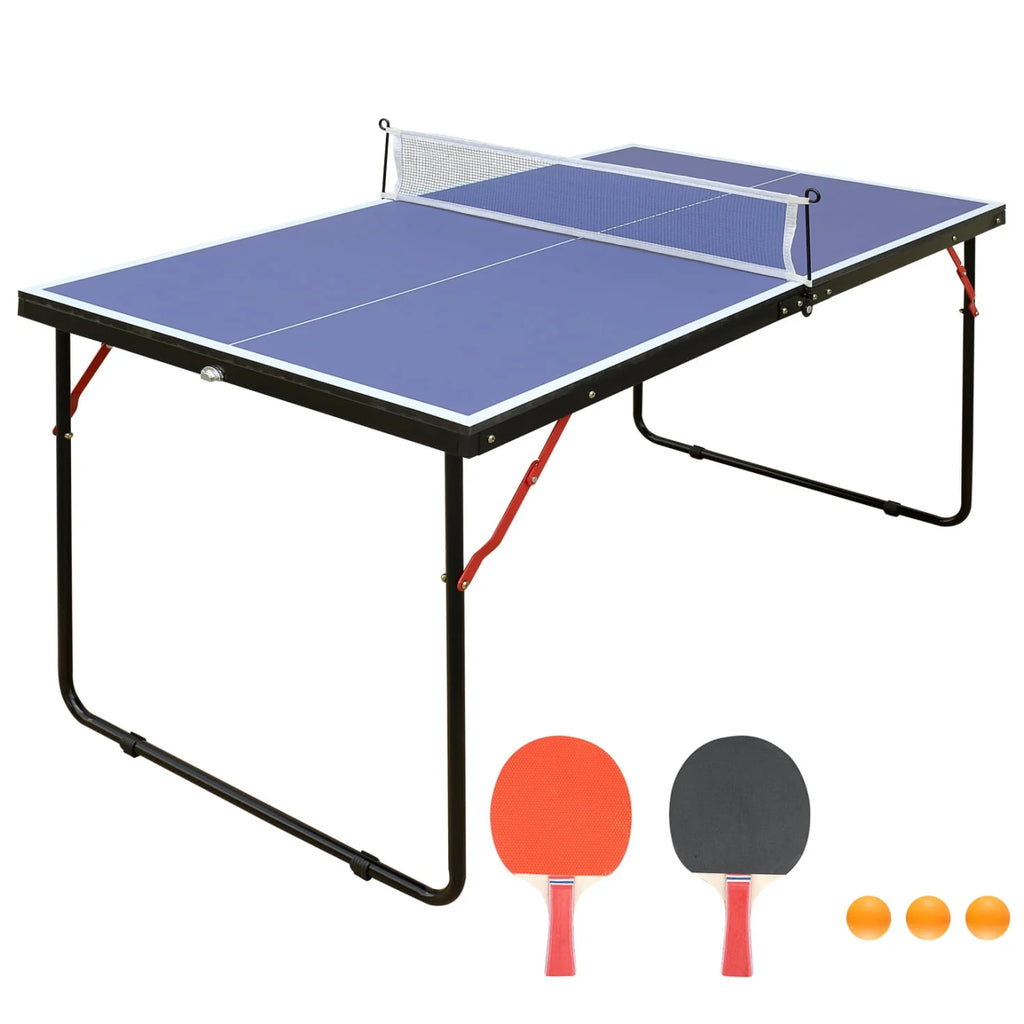 Foldable Ping Pong Table Set with Net, 2 Paddles and 3 Balls, Blue E254