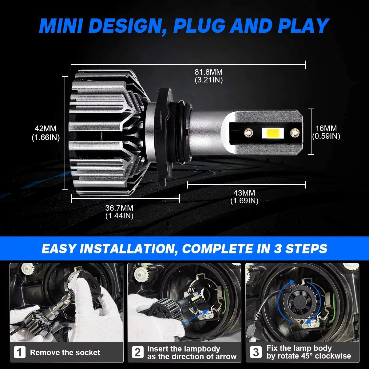 9005 HB3 LED Headlight Bulbs 6500K Cool White Pack of 2 A17581