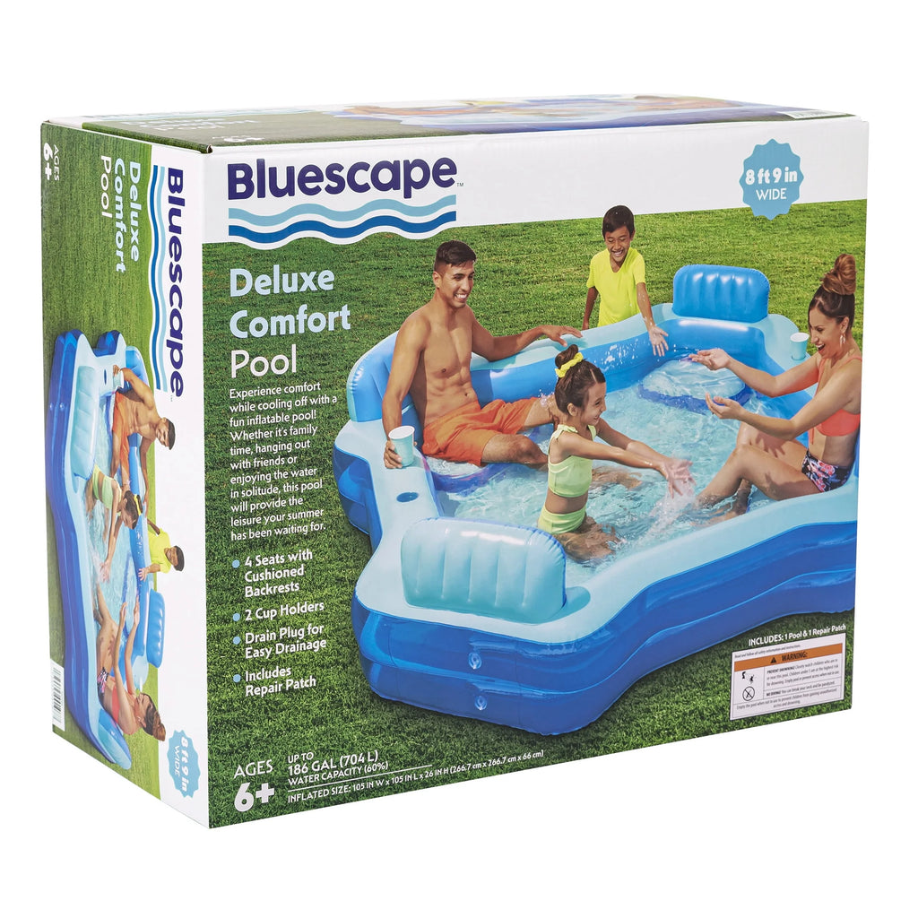 Blue Inflatable Family Swimming Pool 4 Seats Square T677804