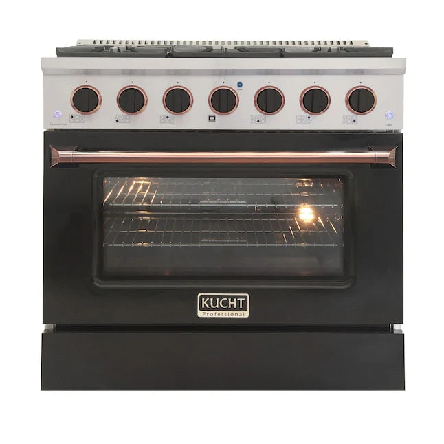 36 Pro-Style Natural Gas Dual Fuel Range in Black with Rose Gold Accents L19716