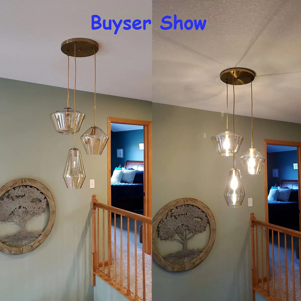 Vintage Glass 3 Light Pendant Lamp Adjustable Height Gold Finish O35990