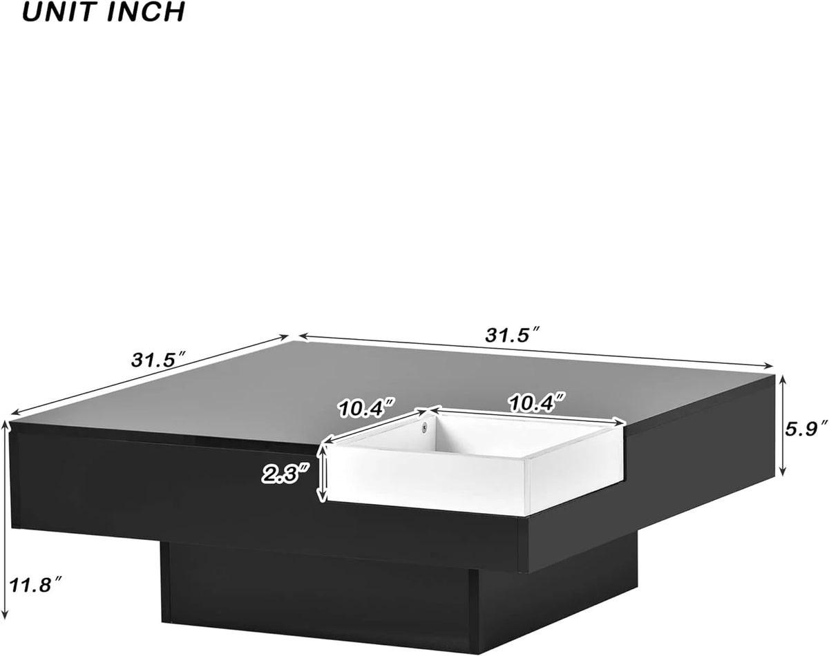 Black Square Coffee Table with Tray and LED Lights C809088