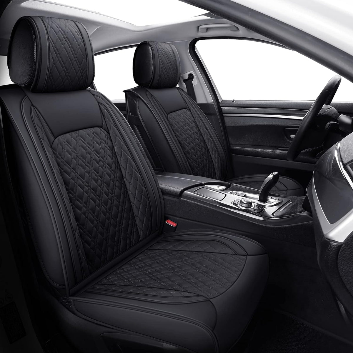 Faux Leather Front Car Seat Covers (2 PCS Front/Black-Brown) Z490030