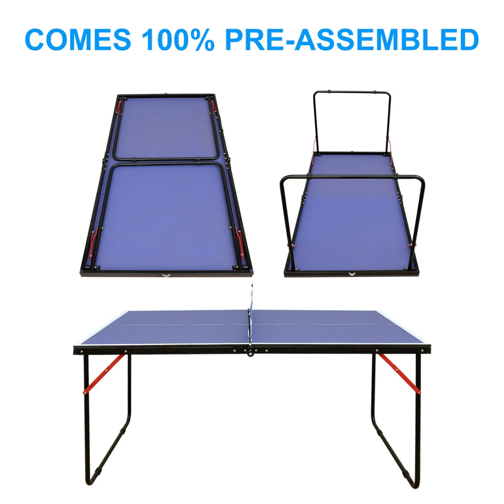 Foldable Ping Pong Table Set with Net, 2 Paddles and 3 Balls, Blue E254