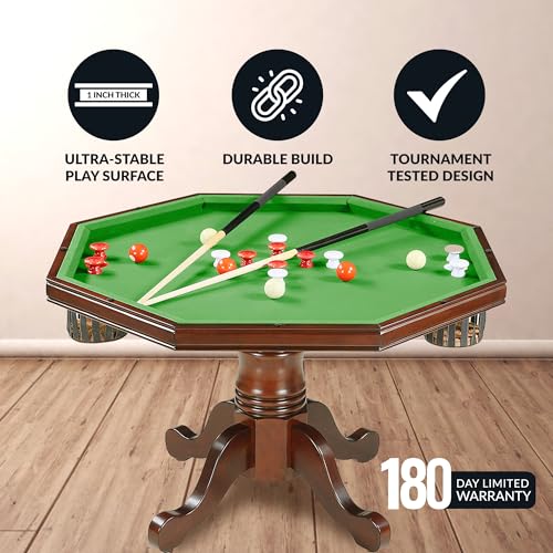 3 in 1 Octagon Poker Table, Dining & Bumper Pool Table - Walnut Hardwood R349
