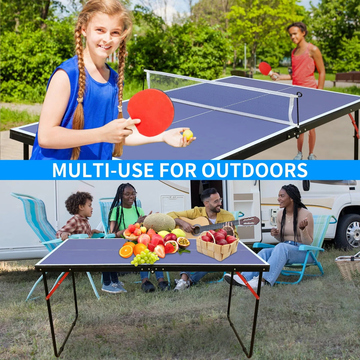 Foldable Ping Pong Table Set with Net, 2 Paddles and 3 Balls, Blue E254