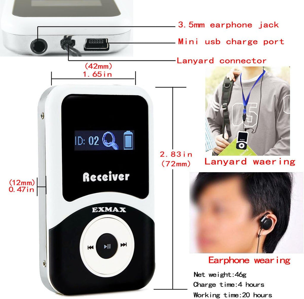 Wireless Microphone Tour Guide System Simultaneous Interpretation Equipment (1 Transmitter 2 Receivers) P873