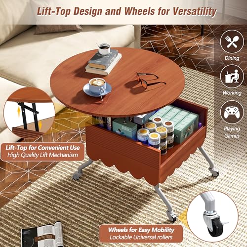 Round Lift-Top Coffee Table with Storage and 3 Ottoman K718197