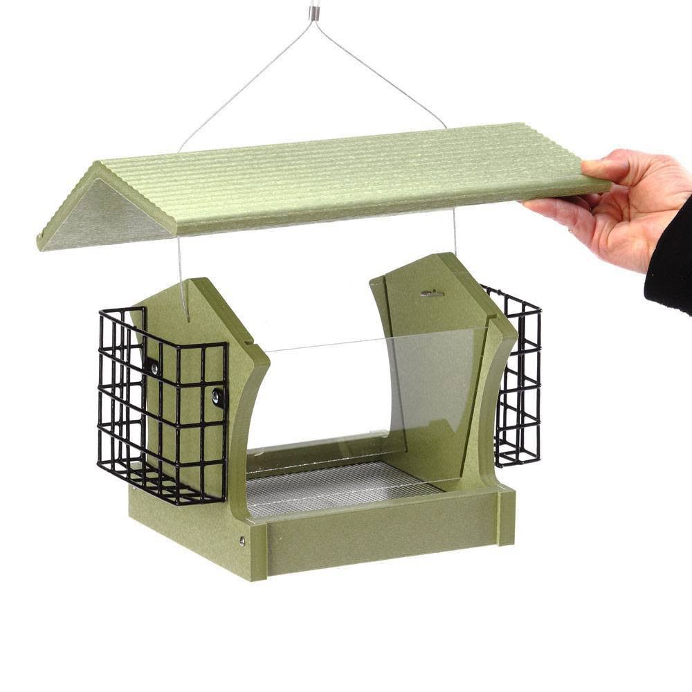 Recycled Medium Hopper Bird Feeder with Suet Cages V517