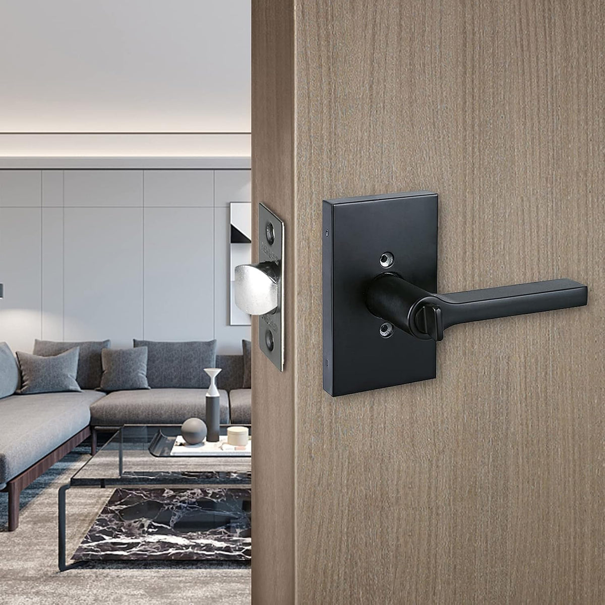 Matte Black Keyed Entry Door Handle Set E6333