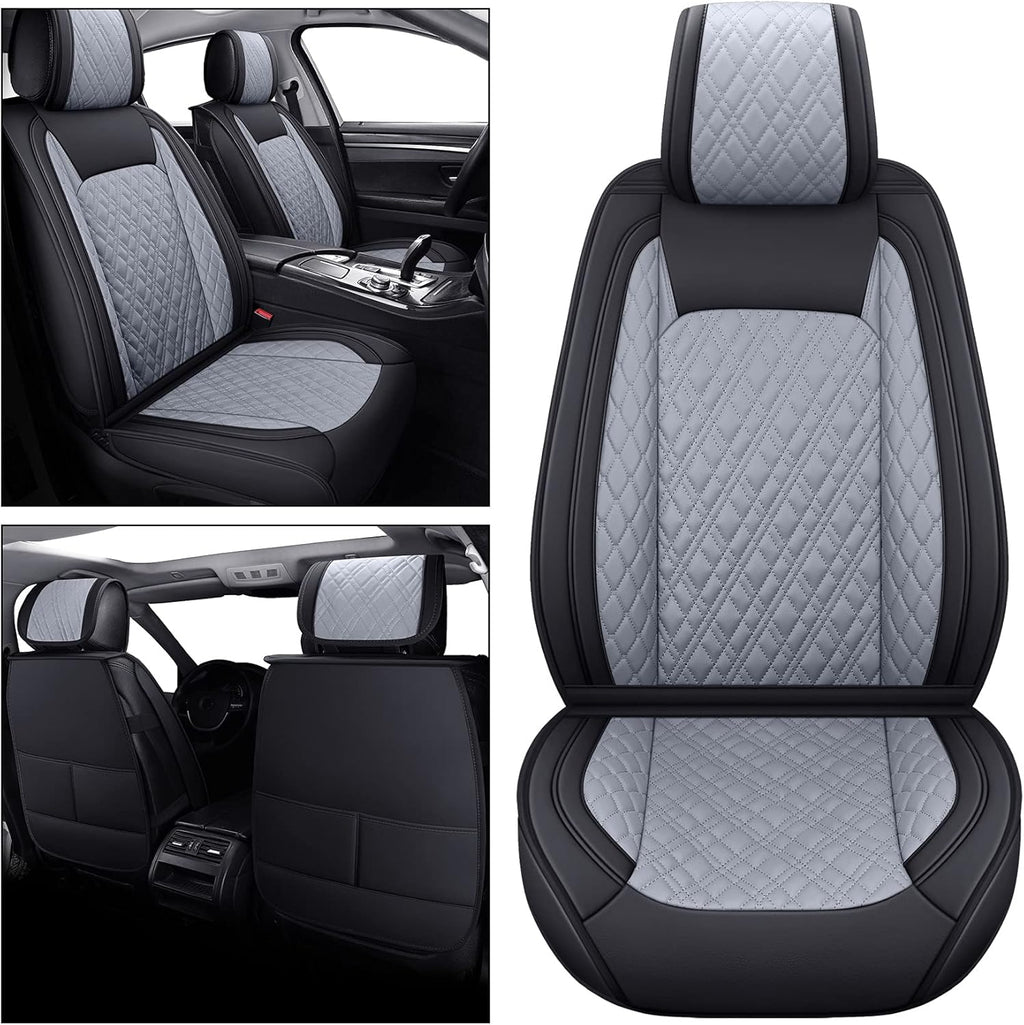Faux Leather Front Car Seat Covers (2 PCS Front/Black-Brown) Z490030