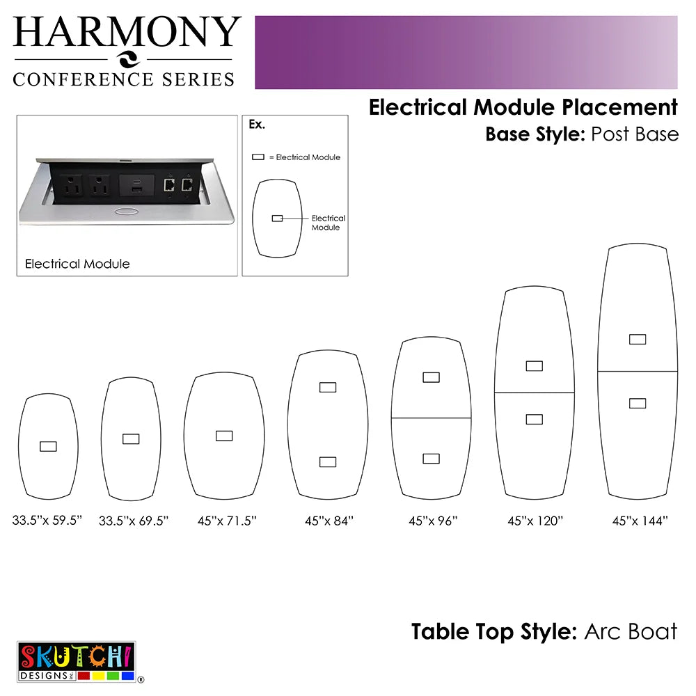10 Person Arc Boat Conference Room Table with Power Modules C421