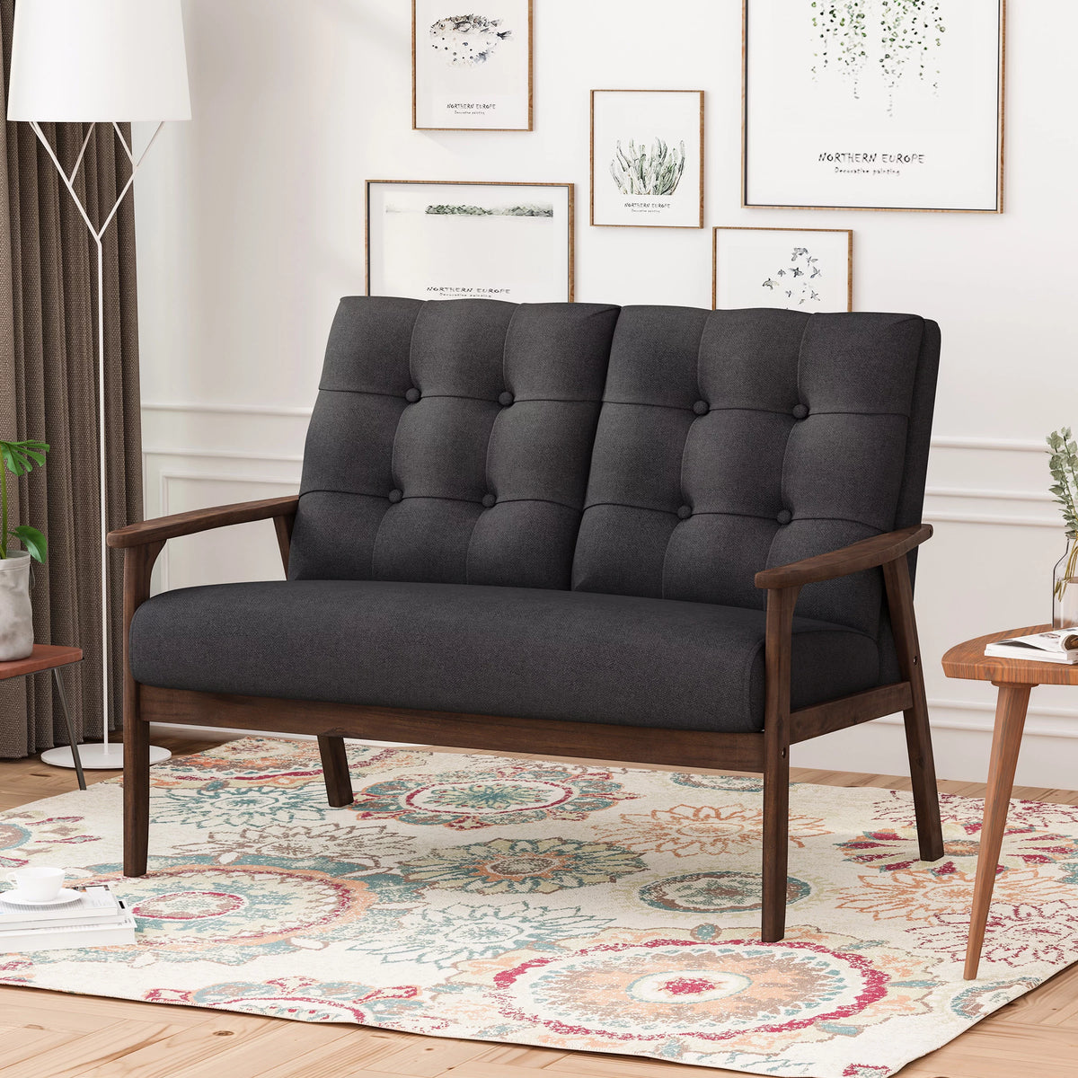 Charcoal Gray Tufted Loveseat A231131